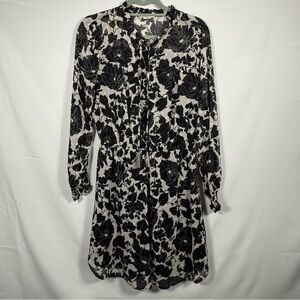 Lovestitch Floral Blouson‎ Mini Dress Chiffon Polyester Black Cream Sundress Med